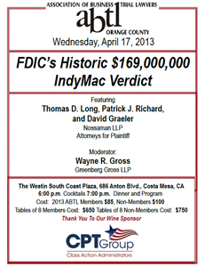 ABTL Orange County - FDIC Historic $169M IndyMac Verdict Discussion