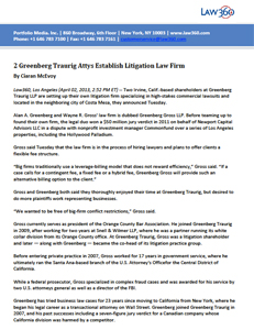 Law360  - Greenberg Attorneys Establish Greenberg Gross LLP